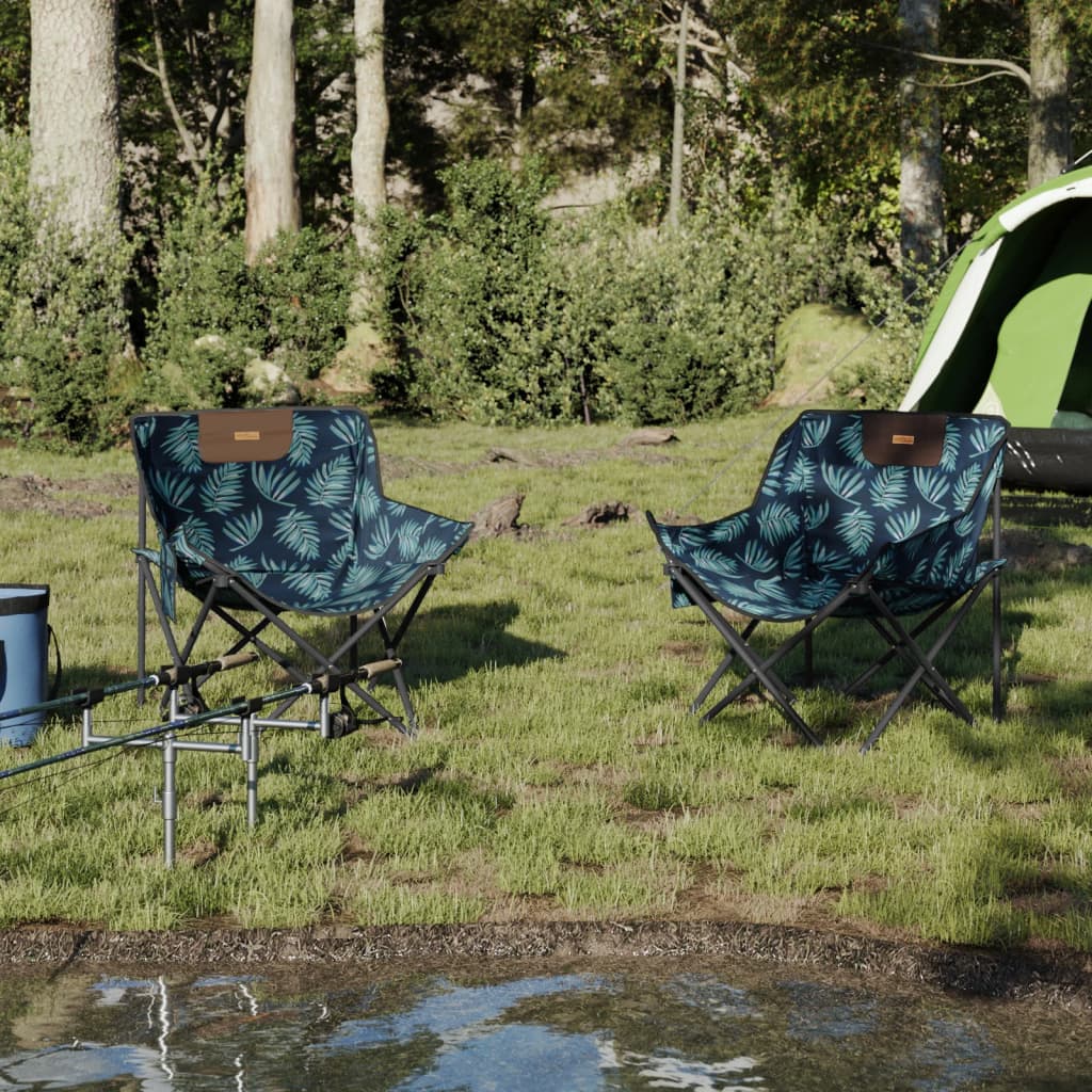 Camping Chairs with Pocket Foldable 2 pcs Leave Print